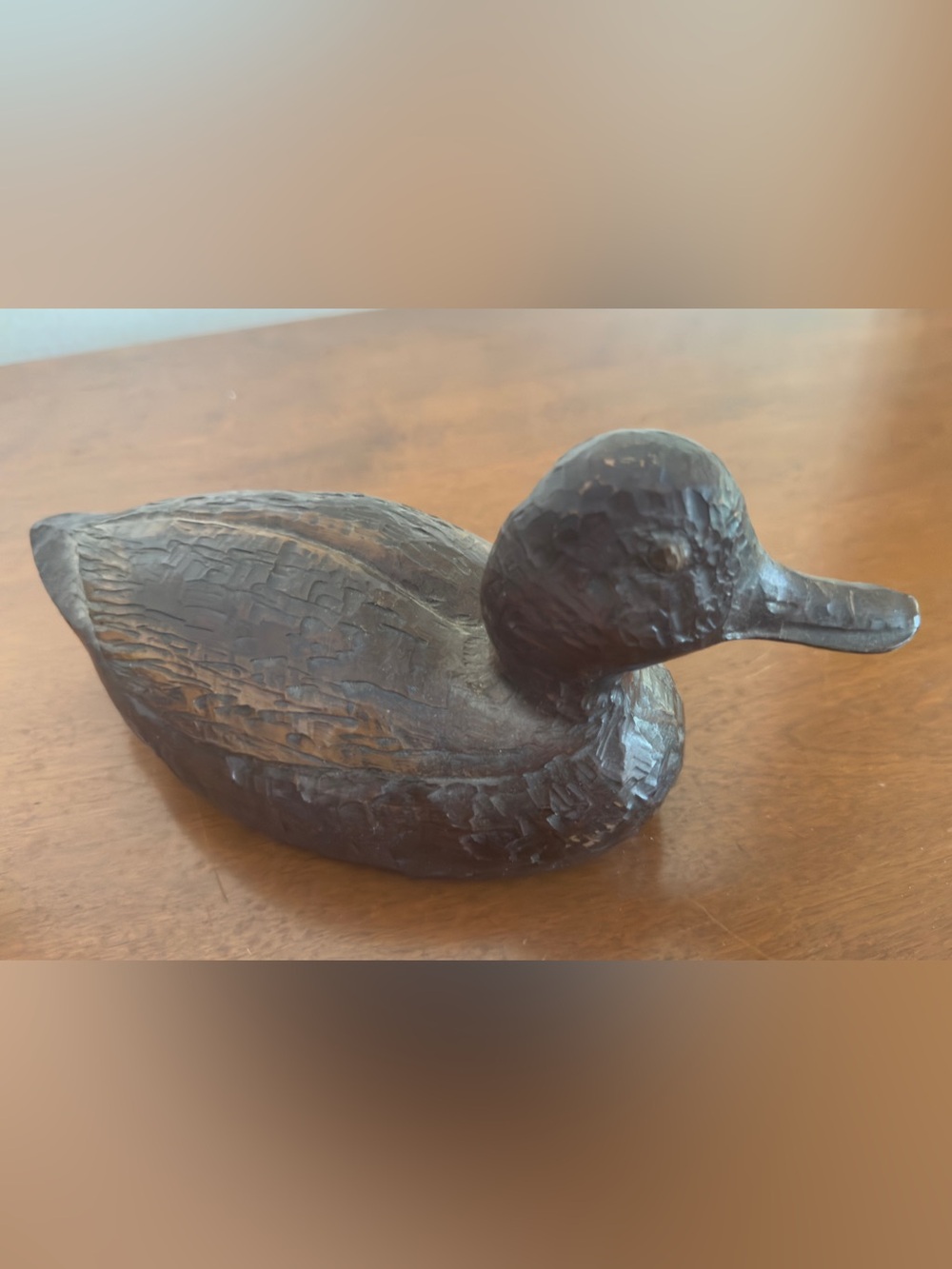 Hand-Carved Wooden Duck Figurine - Dark Brown